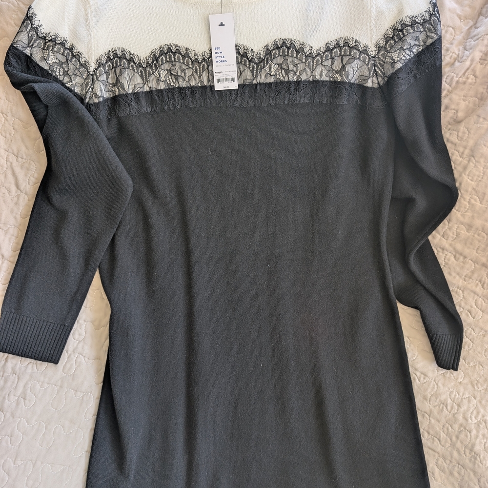 Apt. 9 Black and White Long Sleeve Dress with Lace Detail